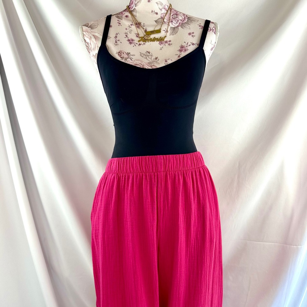Coldwater Creek Pink 100% Cotton Gauze Pants 1X Wide Leg Pull‎ On Pockets Ankle